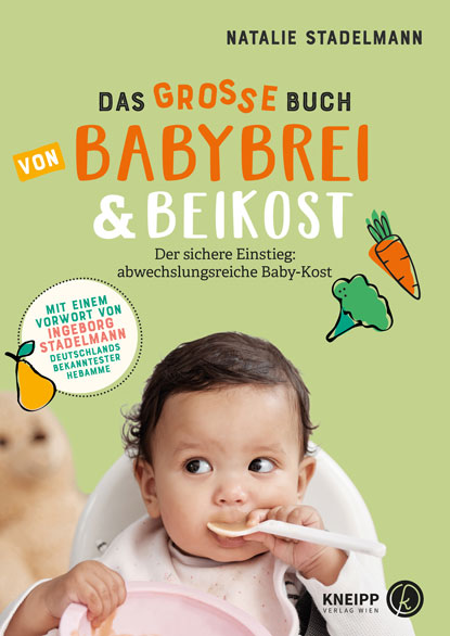 Buchcover mit einem Babygesicht und gemaltem Gemüse